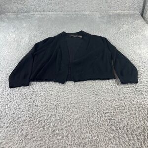 Linda Matthews New York Black Open Front Cropped Cardigan Sweater